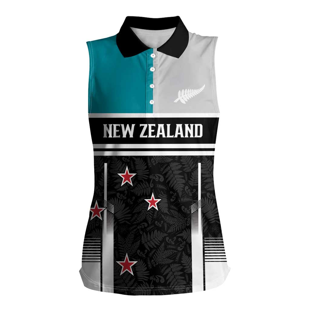 Custom NZ Cricket Pride Women Sleeveless Polo Shirt Silver Fern Fan Supporter Apparel LT9 Female Black - Polynesian Pride