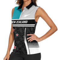 Custom NZ Cricket Pride Women Sleeveless Polo Shirt Silver Fern Fan Supporter Apparel LT9 - Polynesian Pride