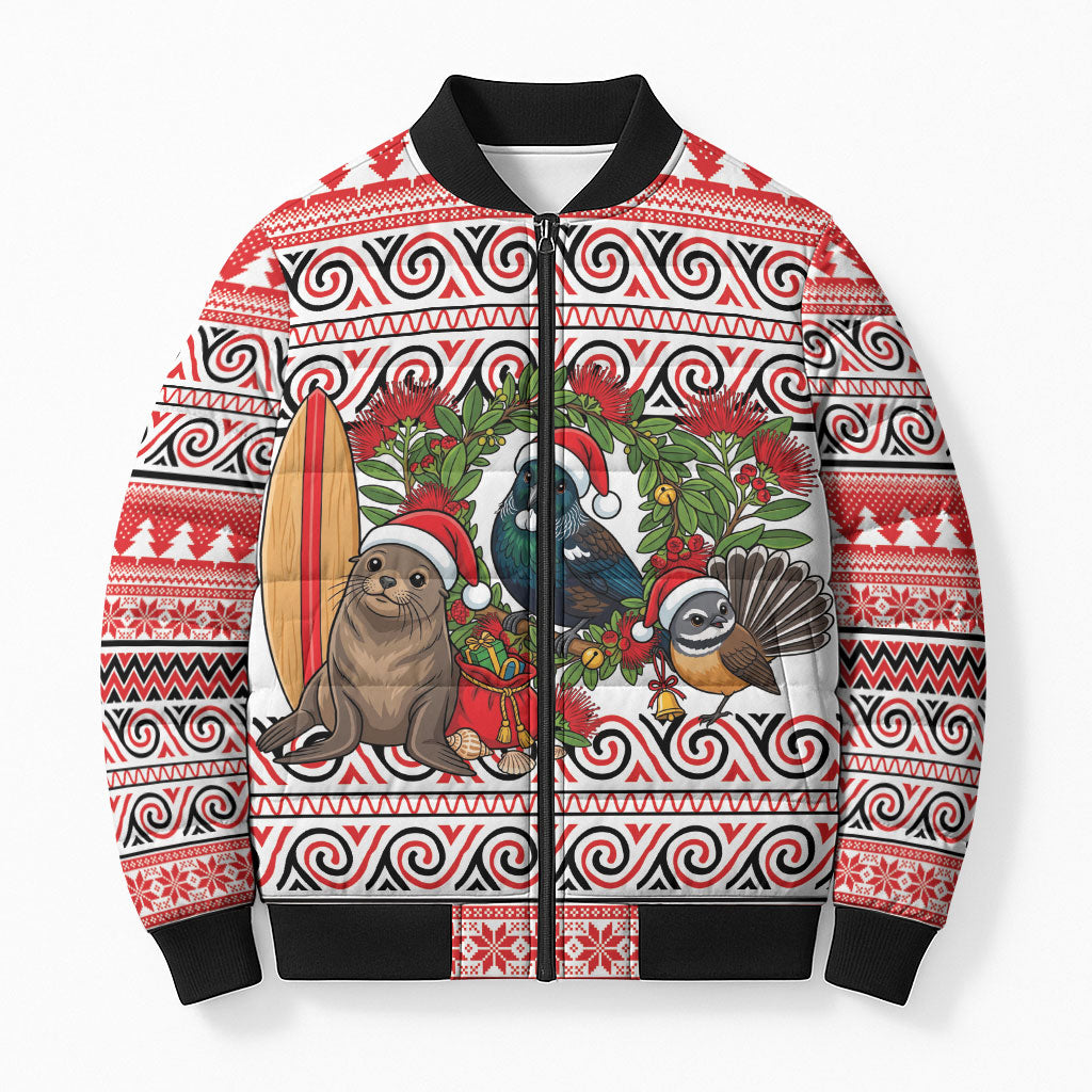 New Zealand Animal Christmas Bomber Puffer Jacket Maori Inspired Kowhaiwhai Patterns