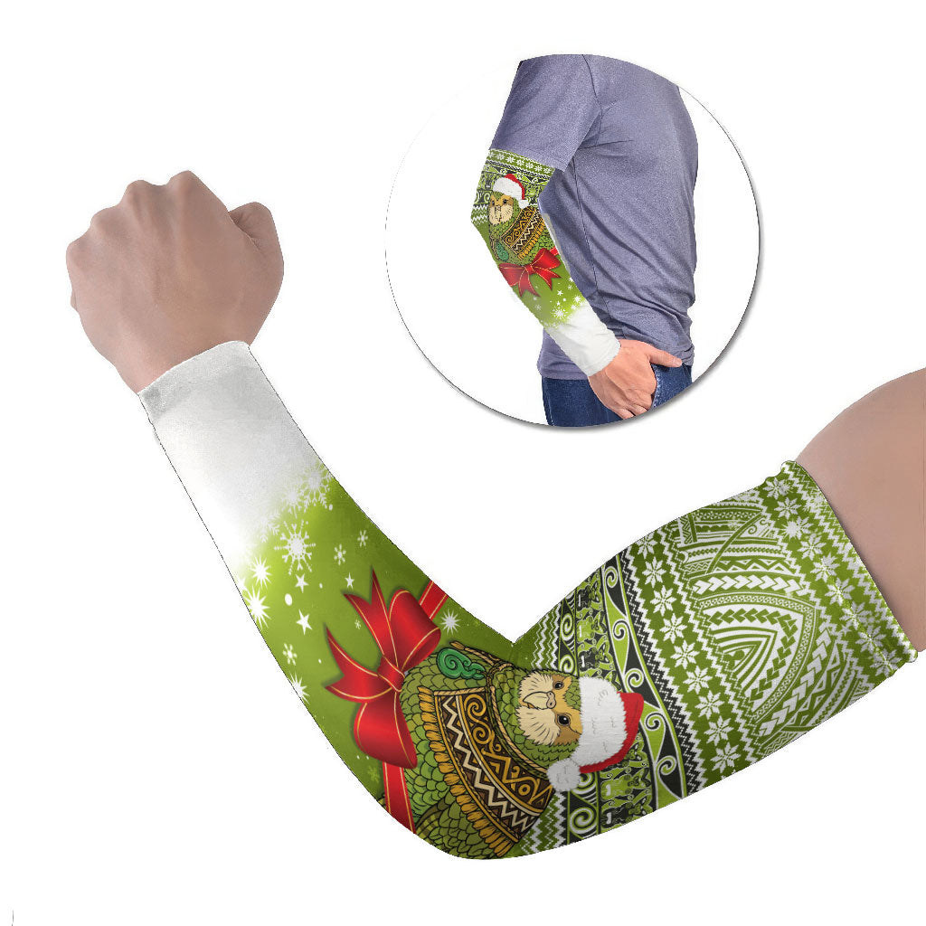 New Zealand Kakapo Christmas Arm Sleeves Maori Inspired Knitted Patterns LT9 Set of 2 Green - Polynesian Pride