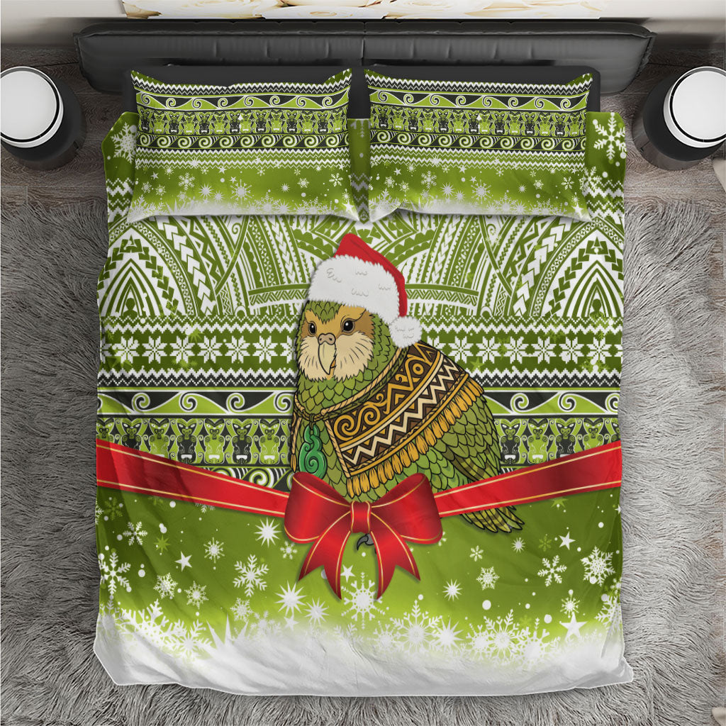 New Zealand Kakapo Christmas Bedding Set Maori Inspired Knitted Patterns LT9 Green - Polynesian Pride