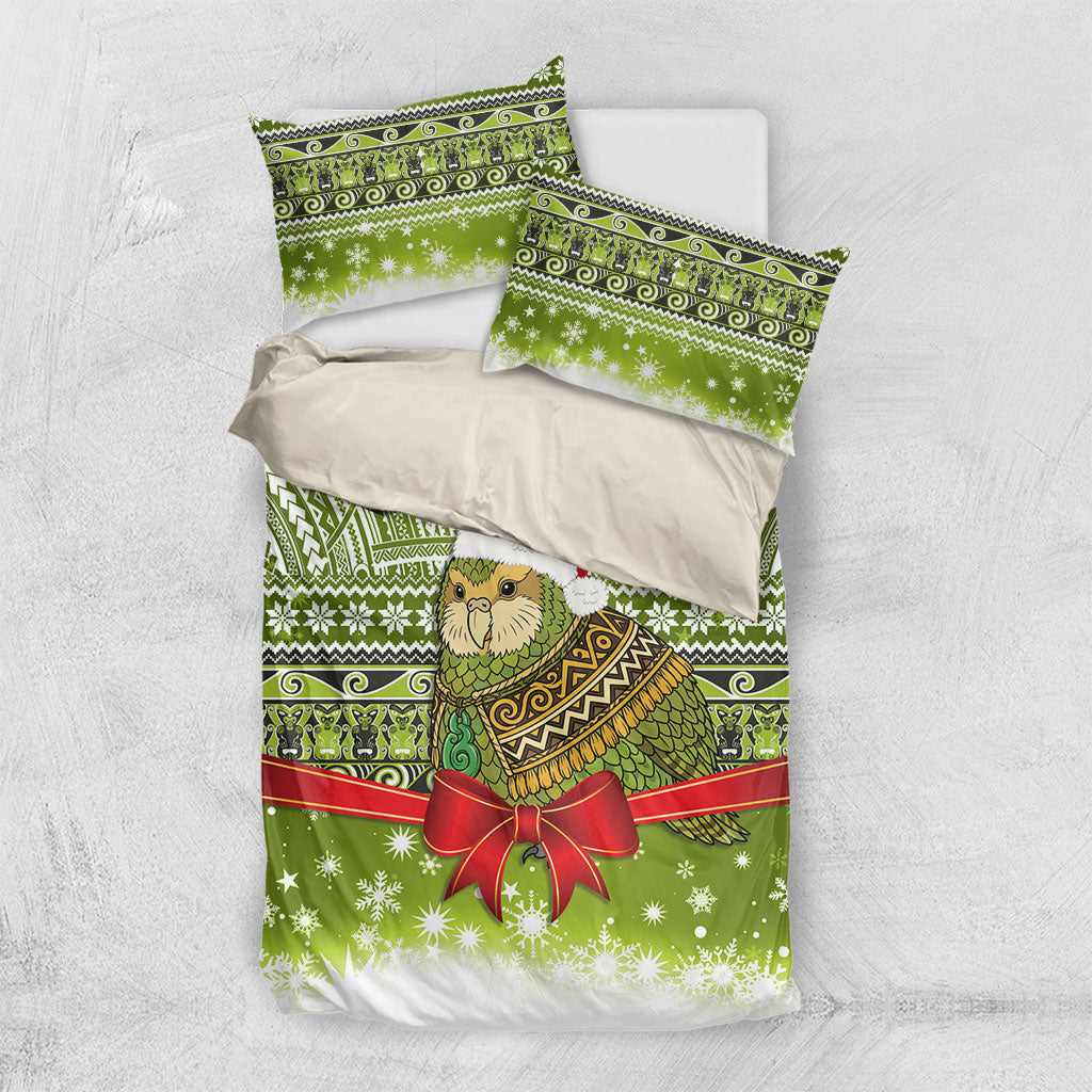 New Zealand Kakapo Christmas Bedding Set Maori Inspired Knitted Patterns LT9 US Twin 172cm x 218cm Green - Polynesian Pride