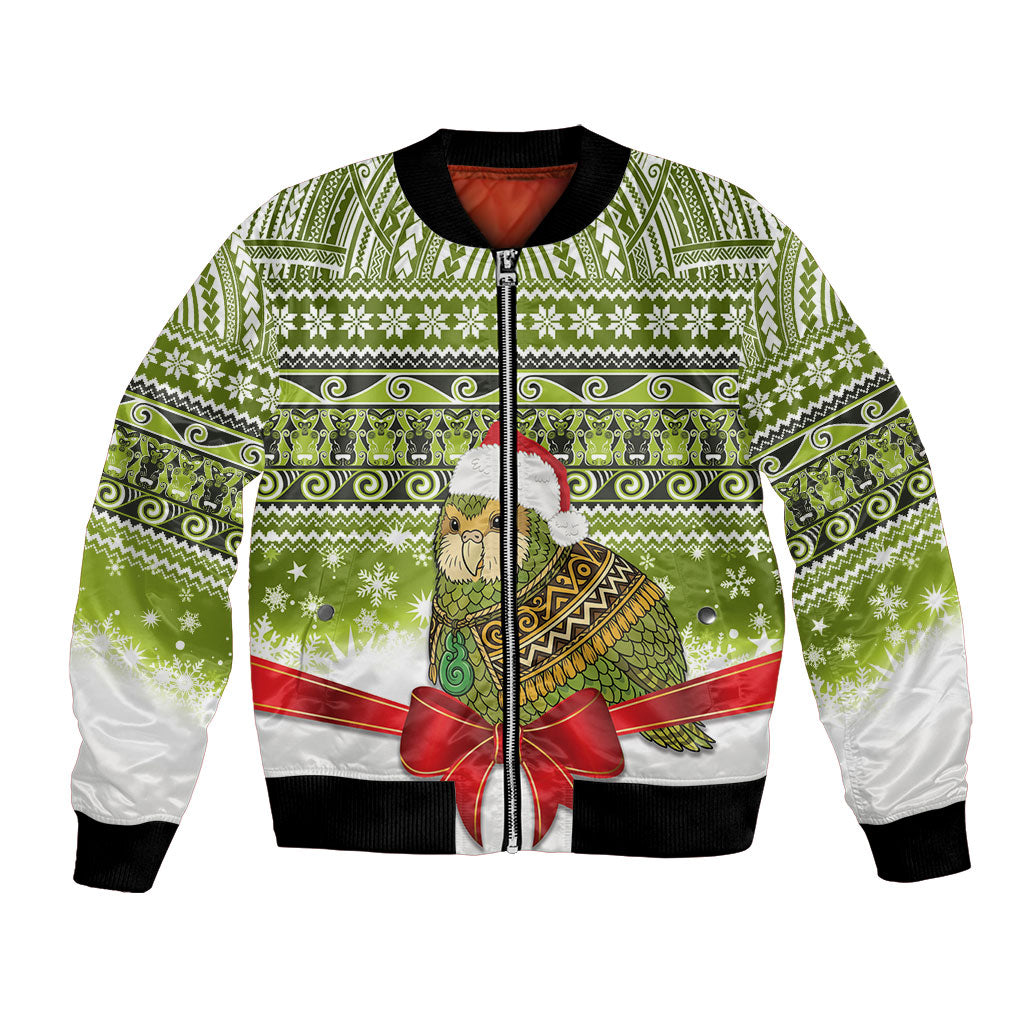 New Zealand Kakapo Christmas Bomber Jacket Maori Inspired Knitted Patterns LT9 Unisex Green - Polynesian Pride