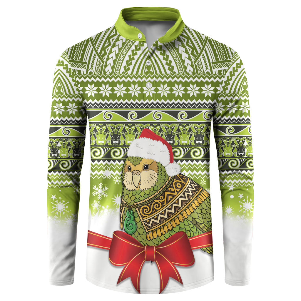 New Zealand Kakapo Christmas Button Sweatshirt Maori Inspired Knitted Patterns LT9 Green - Polynesian Pride