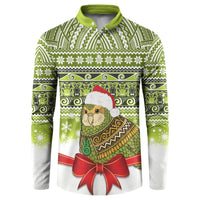 New Zealand Kakapo Christmas Button Sweatshirt Maori Inspired Knitted Patterns LT9 Green - Polynesian Pride