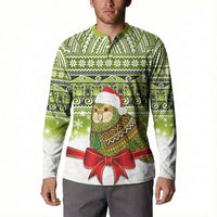 New Zealand Kakapo Christmas Button Sweatshirt Maori Inspired Knitted Patterns LT9 - Polynesian Pride
