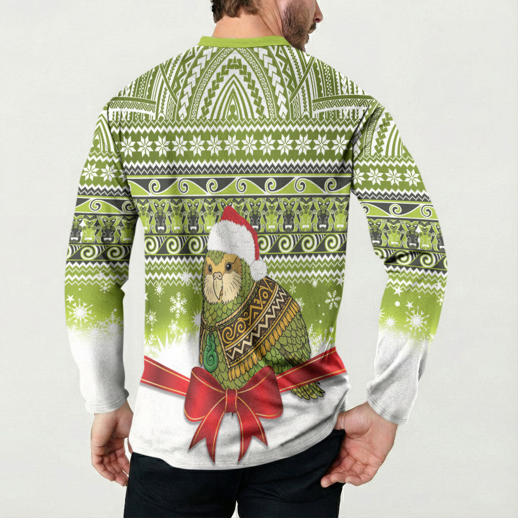 New Zealand Kakapo Christmas Button Sweatshirt Maori Inspired Knitted Patterns LT9 - Polynesian Pride