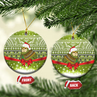 New Zealand Kakapo Christmas Ceramic Ornament Maori Inspired Knitted Patterns LT9 Circle Green - Polynesian Pride
