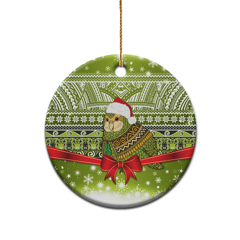 New Zealand Kakapo Christmas Ceramic Ornament Maori Inspired Knitted Patterns LT9 - Polynesian Pride