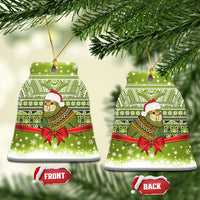 New Zealand Kakapo Christmas Ceramic Ornament Maori Inspired Knitted Patterns LT9 Bell Flake Green - Polynesian Pride