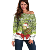 New Zealand Kakapo Christmas Off Shoulder Sweater Maori Inspired Knitted Patterns LT9 Women Green - Polynesian Pride