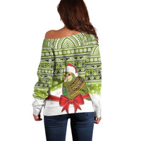 New Zealand Kakapo Christmas Off Shoulder Sweater Maori Inspired Knitted Patterns LT9 - Polynesian Pride