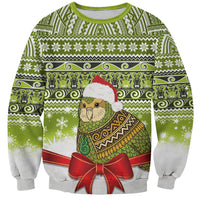 New Zealand Kakapo Christmas Sweatshirt Maori Inspired Knitted Patterns LT9 Unisex Green - Polynesian Pride