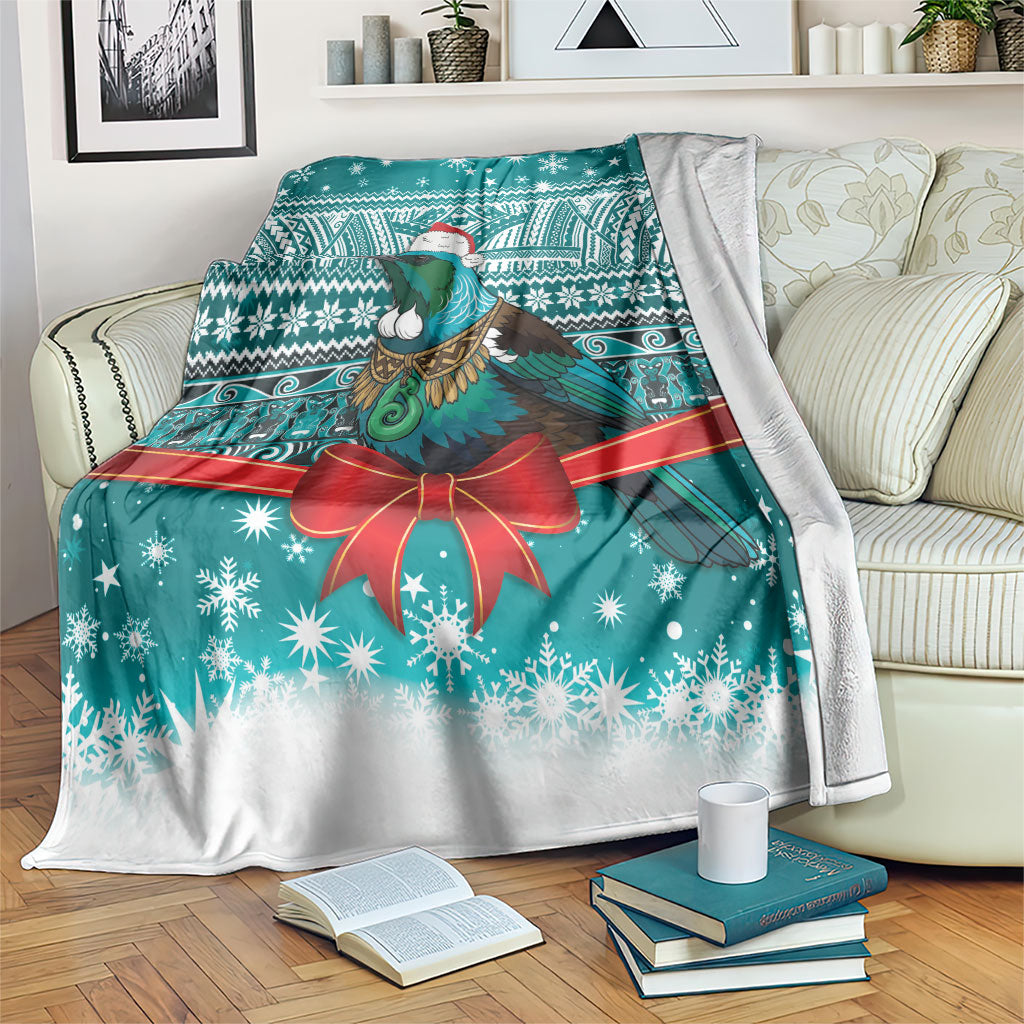 New Zealand Tui Bird Christmas Blanket Maori Inspired Knitted Patterns LT9 Turquoise - Polynesian Pride