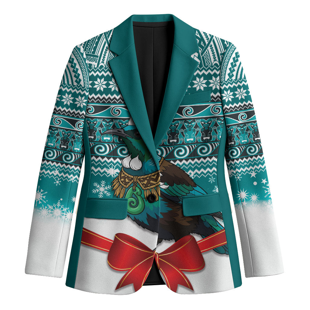 New Zealand Tui Bird Christmas Blazer Maori Inspired Knitted Patterns LT9 Unisex Turquoise - Polynesian Pride