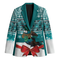 New Zealand Tui Bird Christmas Blazer Maori Inspired Knitted Patterns LT9 Unisex Turquoise - Polynesian Pride