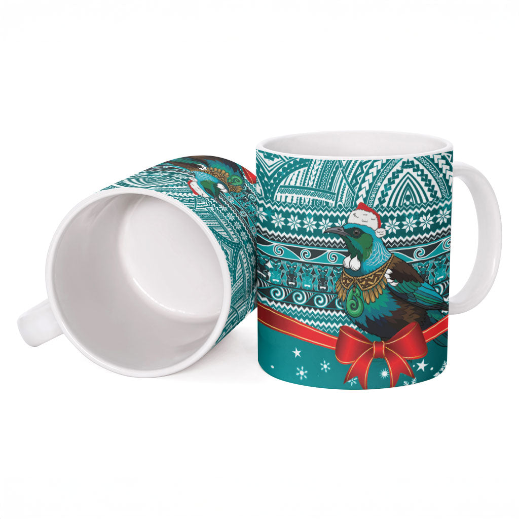 New Zealand Tui Bird Christmas Ceramic Mug Maori Inspired Knitted Patterns LT9 - Polynesian Pride