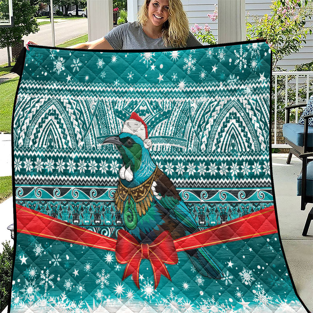 New Zealand Tui Bird Christmas Quilt Maori Inspired Knitted Patterns LT9 Turquoise - Polynesian Pride