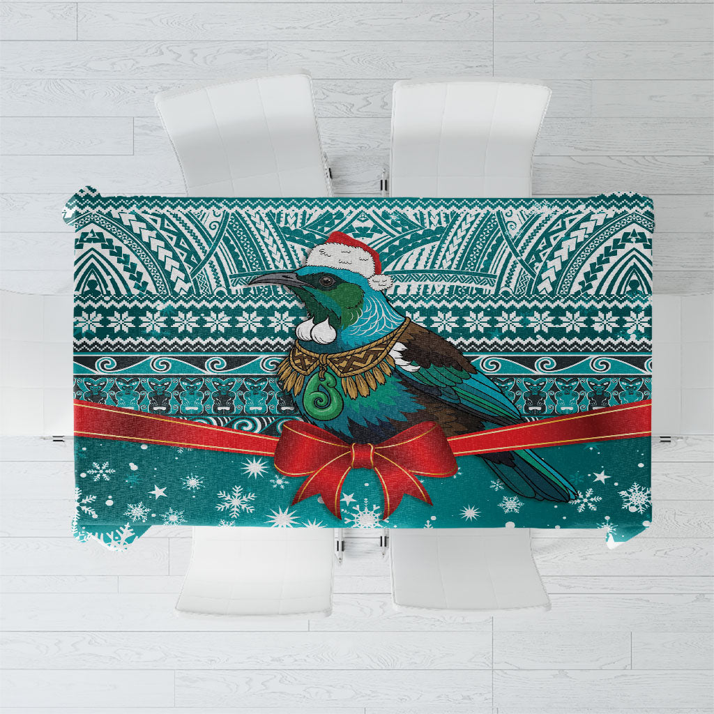 New Zealand Tui Bird Christmas Tablecloth Maori Inspired Knitted Patterns LT9 Turquoise - Polynesian Pride