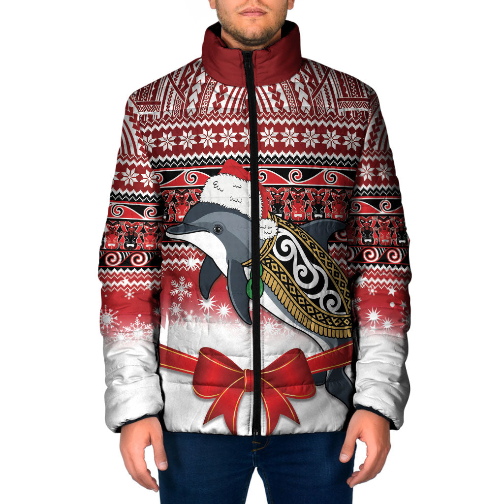 New Zealand Dolphin Terehu Christmas Padded Jacket Maori Inspired Knitted Patterns LT9 Men Red - Polynesian Pride