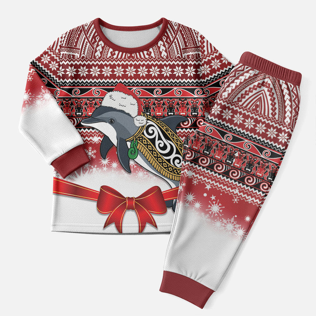New Zealand Dolphin Terehu Christmas Pajama Set Maori Inspired Knitted Patterns LT9 Men Red - Polynesian Pride