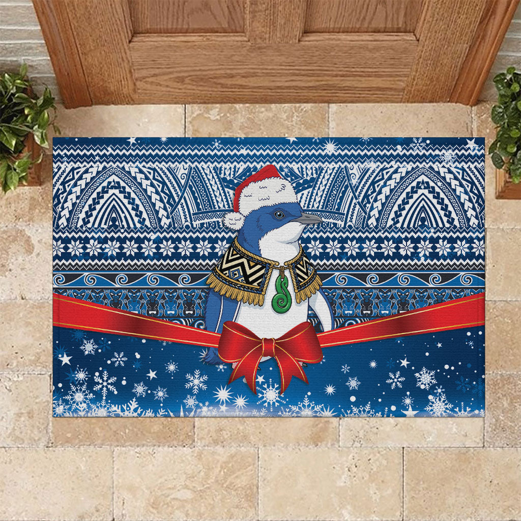 New Zealand Fairy Penguin Korora Christmas Rubber Doormat Maori Inspired Knitted Patterns LT9 Blue - Polynesian Pride