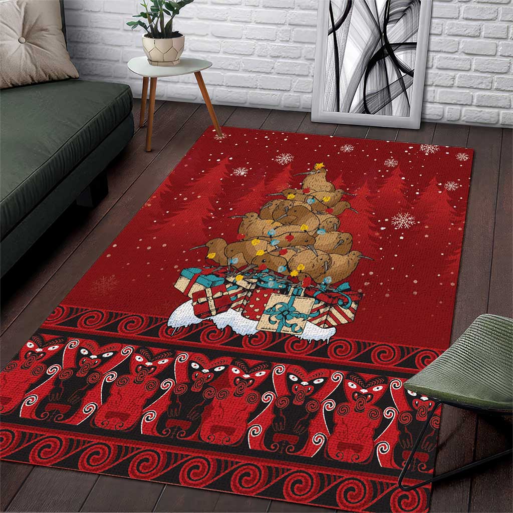 Funny Kiwi Bird Xmas Tree Area Rug New Zealand Tribal Christmas Spirit - Polynesian Pride