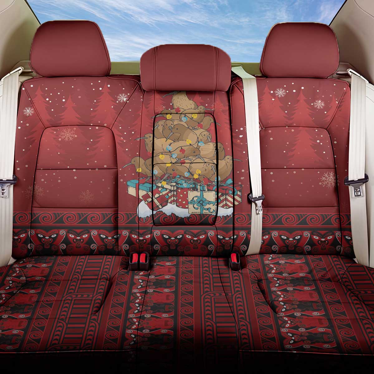 Funny Kiwi Bird Xmas Tree Back Car Seat Cover New Zealand Tribal Christmas Spirit - Polynesian Pride