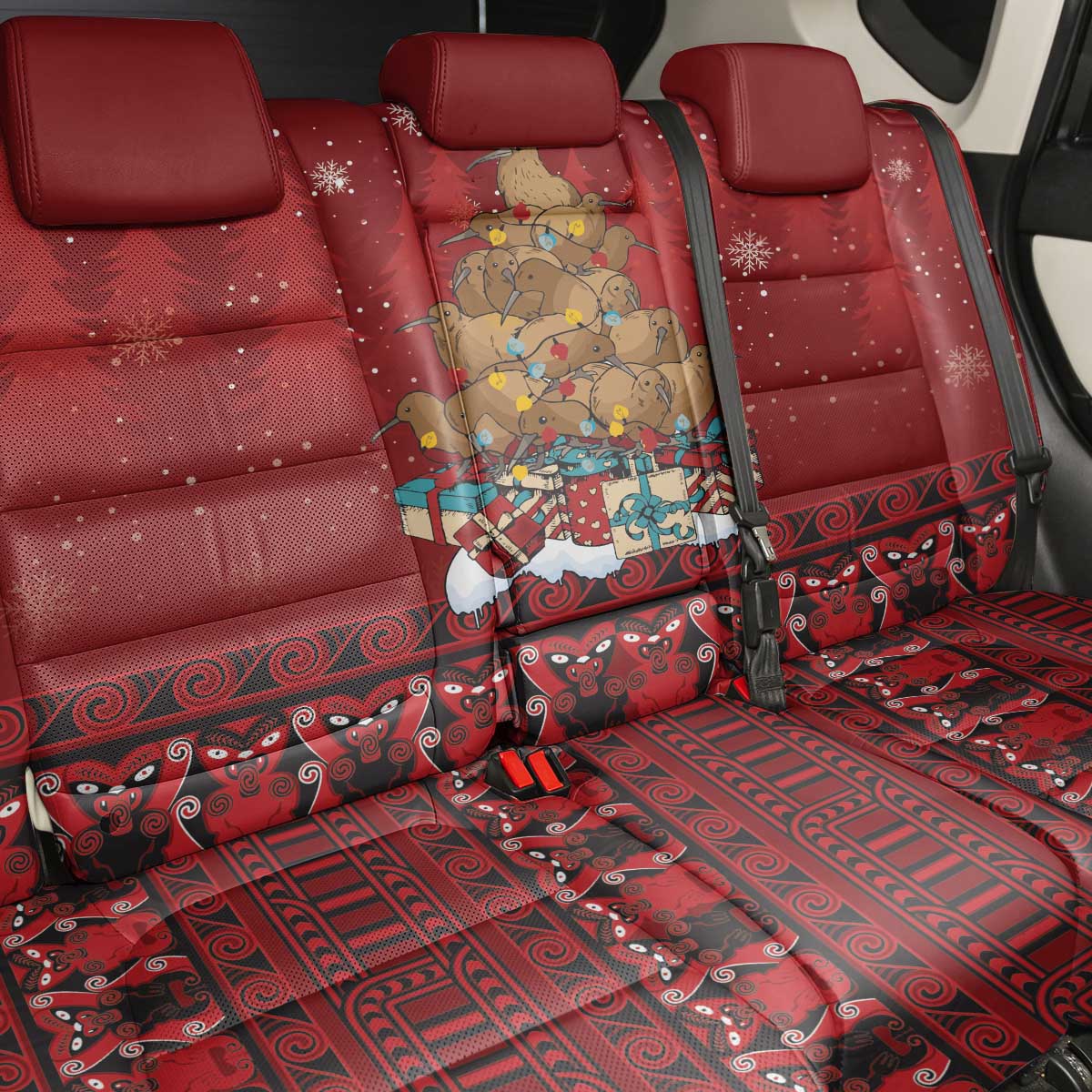 Funny Kiwi Bird Xmas Tree Back Car Seat Cover New Zealand Tribal Christmas Spirit - Polynesian Pride
