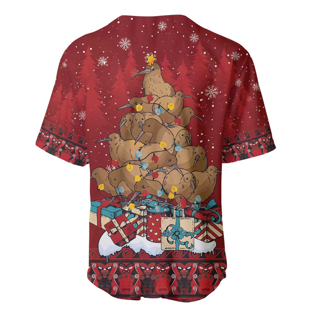 Funny Kiwi Bird Xmas Tree Baseball Jersey New Zealand Tribal Christmas Spirit - Polynesian Pride