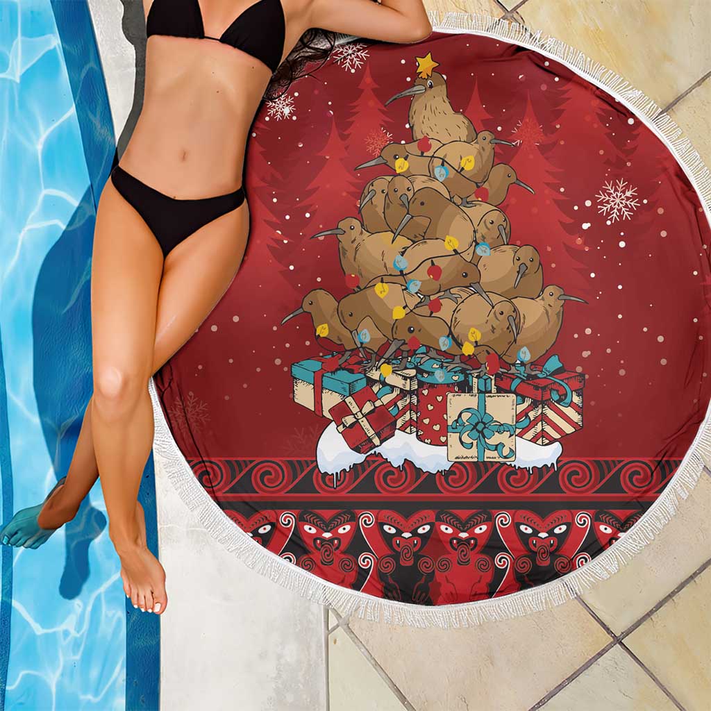 Funny Kiwi Bird Xmas Tree Beach Blanket New Zealand Tribal Christmas Spirit - Polynesian Pride