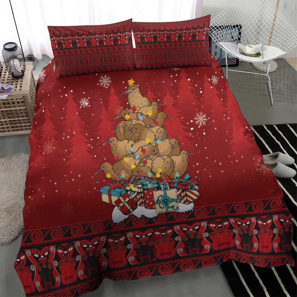 Funny Kiwi Bird Xmas Tree Bedding Set New Zealand Tribal Christmas Spirit - Polynesian Pride