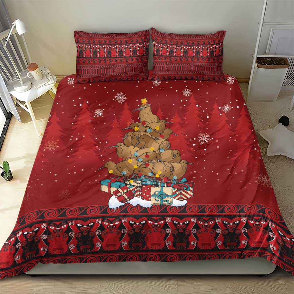 Funny Kiwi Bird Xmas Tree Bedding Set New Zealand Tribal Christmas Spirit - Polynesian Pride