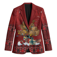 Funny Kiwi Bird Xmas Tree Blazer New Zealand Tribal Christmas Spirit LT9 Unisex Red - Polynesian Pride