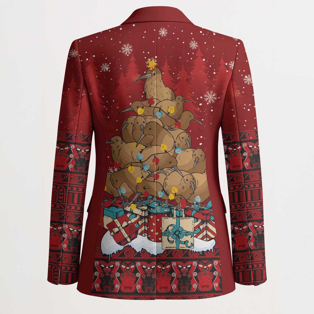 Funny Kiwi Bird Xmas Tree Blazer New Zealand Tribal Christmas Spirit LT9 - Polynesian Pride