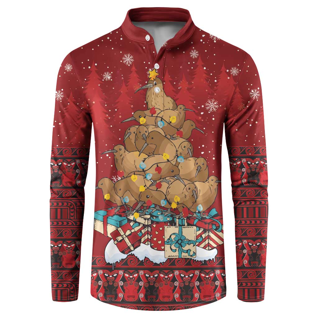 Funny Kiwi Bird Xmas Tree Button Sweatshirt New Zealand Tribal Christmas Spirit - Polynesian Pride