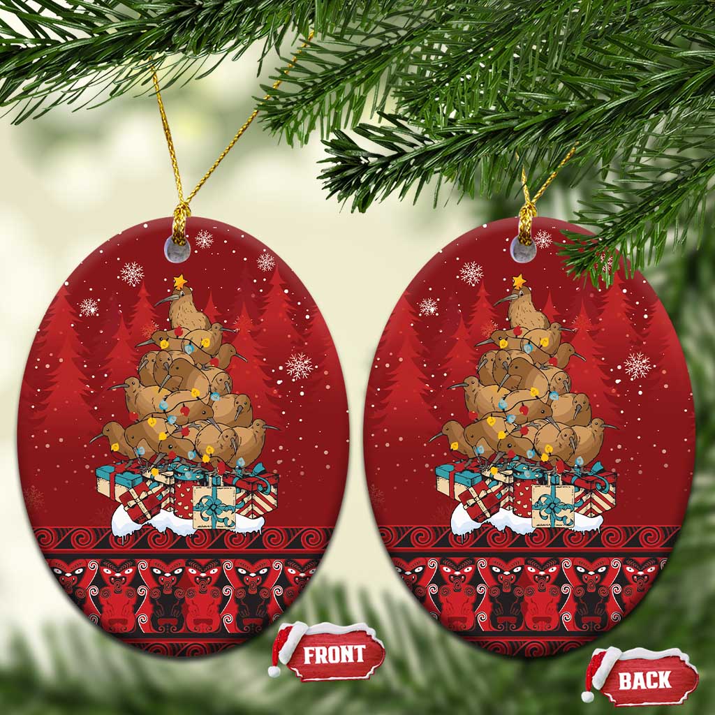 Funny Kiwi Bird Xmas Tree Ceramic Ornament New Zealand Tribal Christmas Spirit LT9 Oval Red - Polynesian Pride