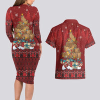 Funny Kiwi Bird Xmas Tree Couples Matching Long Sleeve Bodycon Dress and Hawaiian Shirt New Zealand Tribal Christmas Spirit - Polynesian Pride