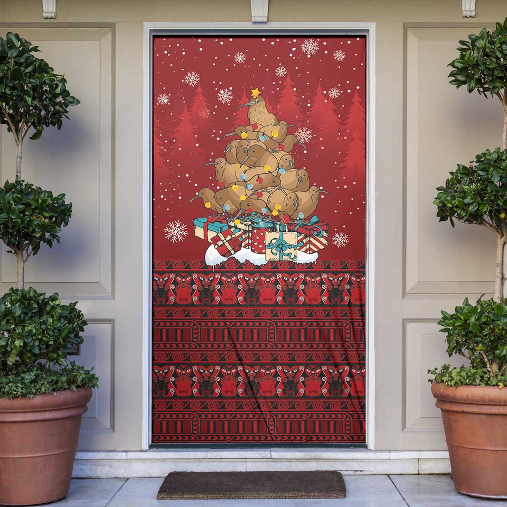 Funny Kiwi Bird Xmas Tree Door Cover New Zealand Tribal Christmas Spirit - Polynesian Pride