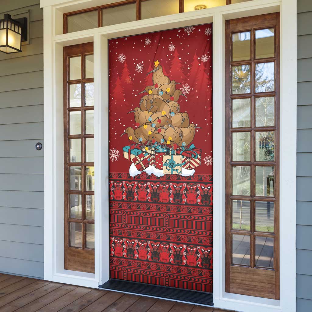 Funny Kiwi Bird Xmas Tree Door Cover New Zealand Tribal Christmas Spirit - Polynesian Pride
