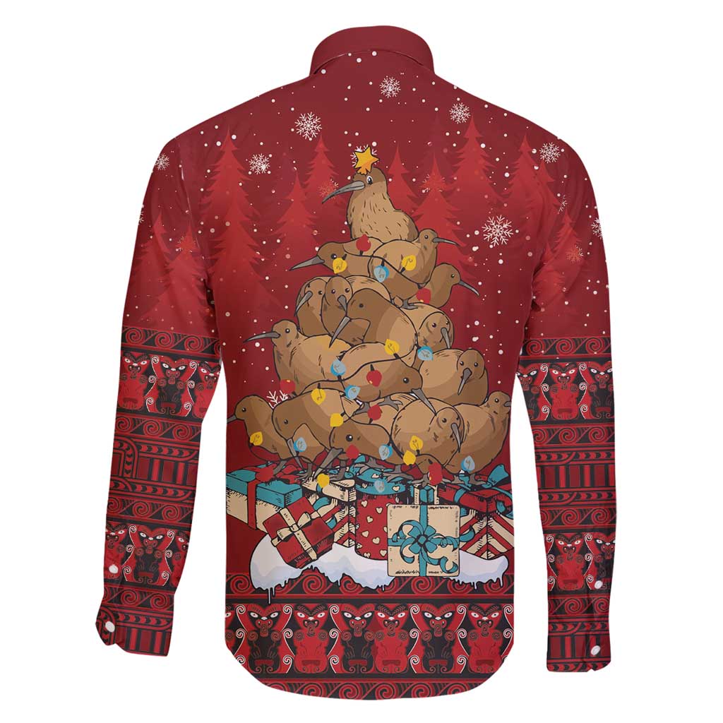 Funny Kiwi Bird Xmas Tree Family Matching Long Sleeve Bodycon Dress and Hawaiian Shirt New Zealand Tribal Christmas Spirit - Polynesian Pride