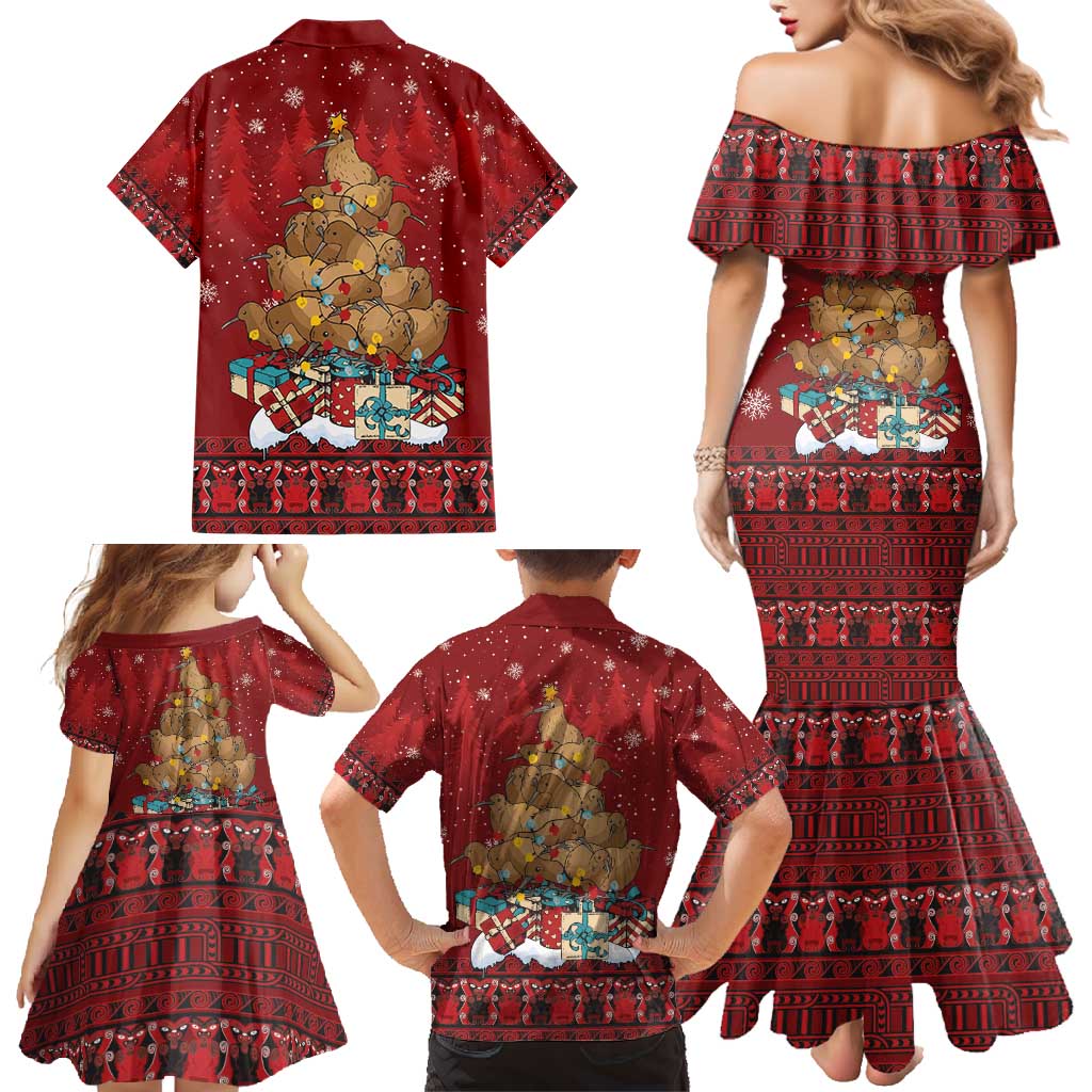 Funny Kiwi Bird Xmas Tree Family Matching Mermaid Dress and Hawaiian Shirt New Zealand Tribal Christmas Spirit - Polynesian Pride
