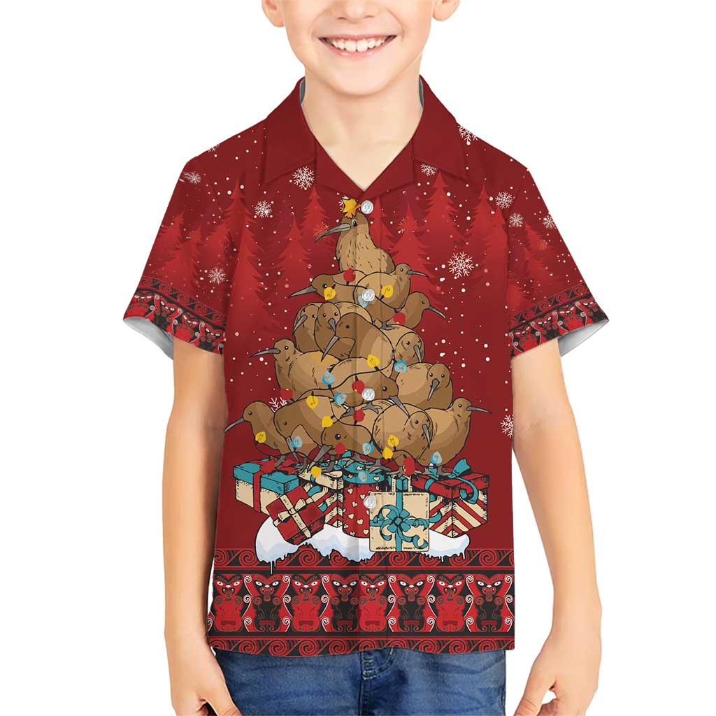 Funny Kiwi Bird Xmas Tree Hawaiian Shirt New Zealand Tribal Christmas Spirit - Polynesian Pride