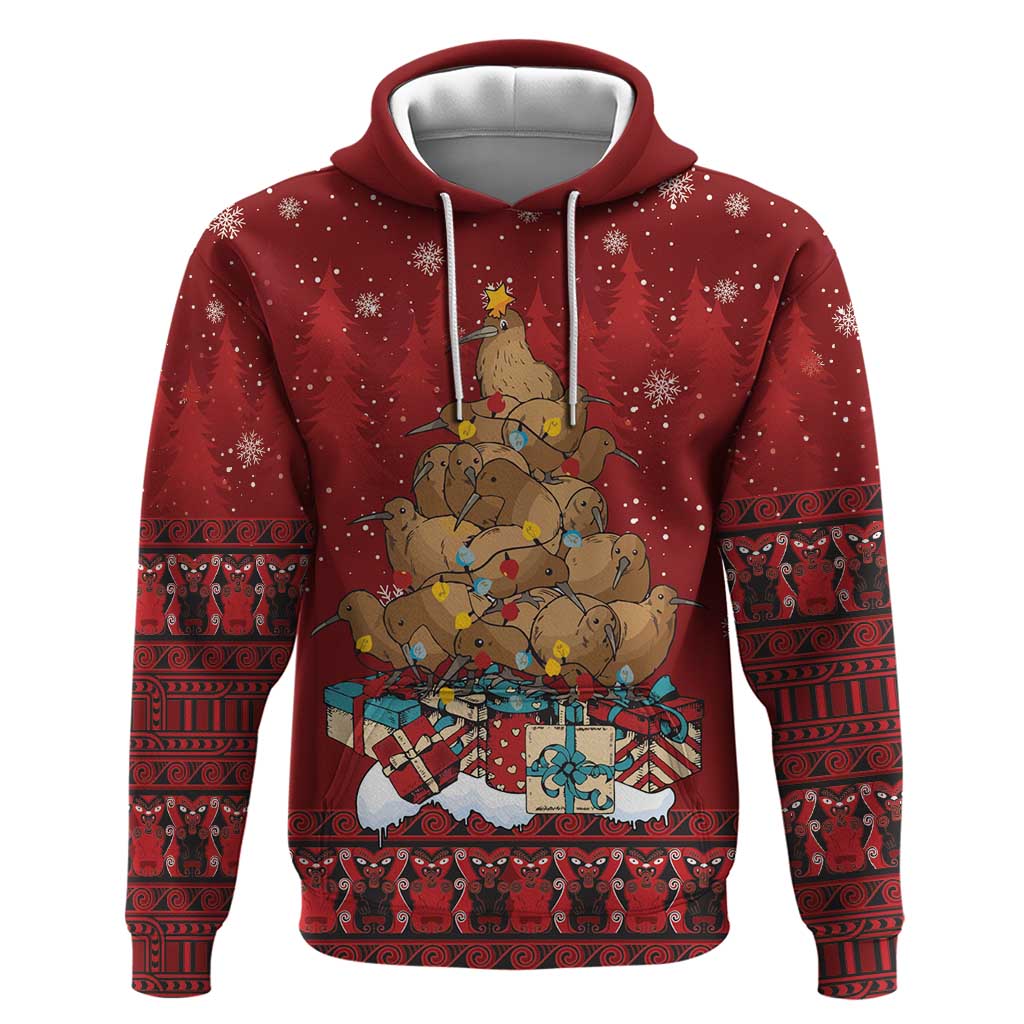 Funny Kiwi Bird Xmas Tree Hoodie New Zealand Tribal Christmas Spirit - Polynesian Pride