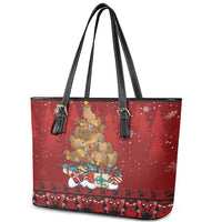 Funny Kiwi Bird Xmas Tree Leather Tote Bag New Zealand Tribal Christmas Spirit - Polynesian Pride