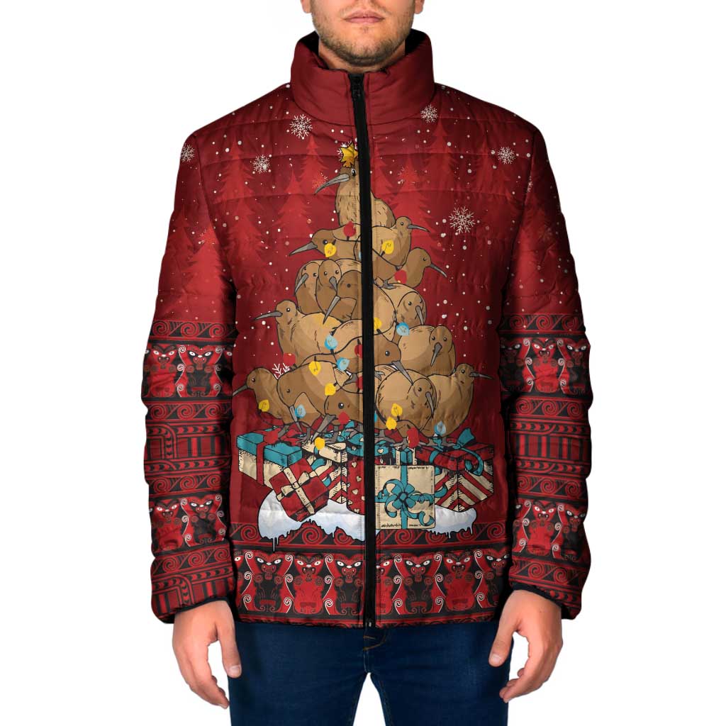 Funny Kiwi Bird Xmas Tree Padded Jacket New Zealand Tribal Christmas Spirit - Polynesian Pride