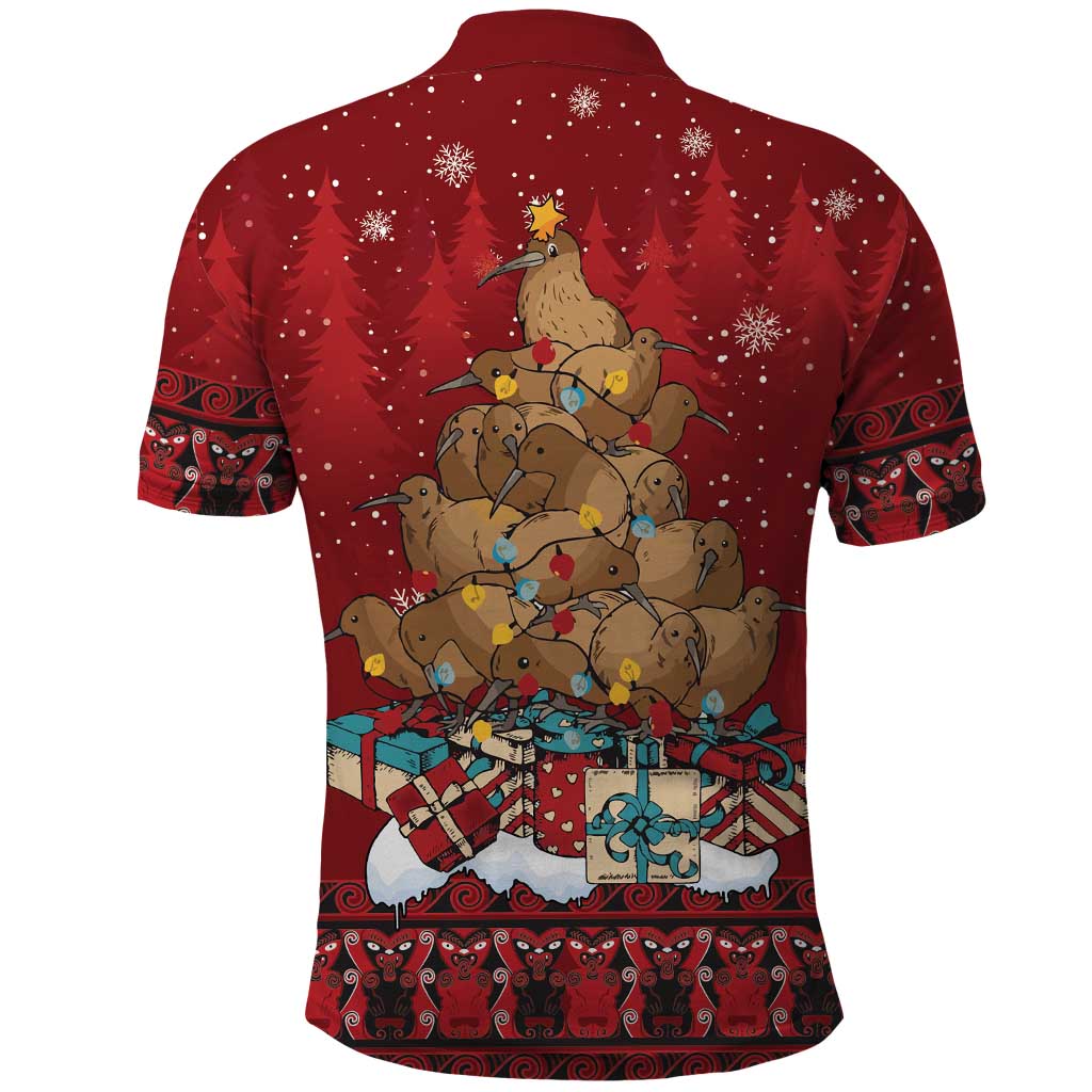 Funny Kiwi Bird Xmas Tree Polo Shirt New Zealand Tribal Christmas Spirit - Polynesian Pride