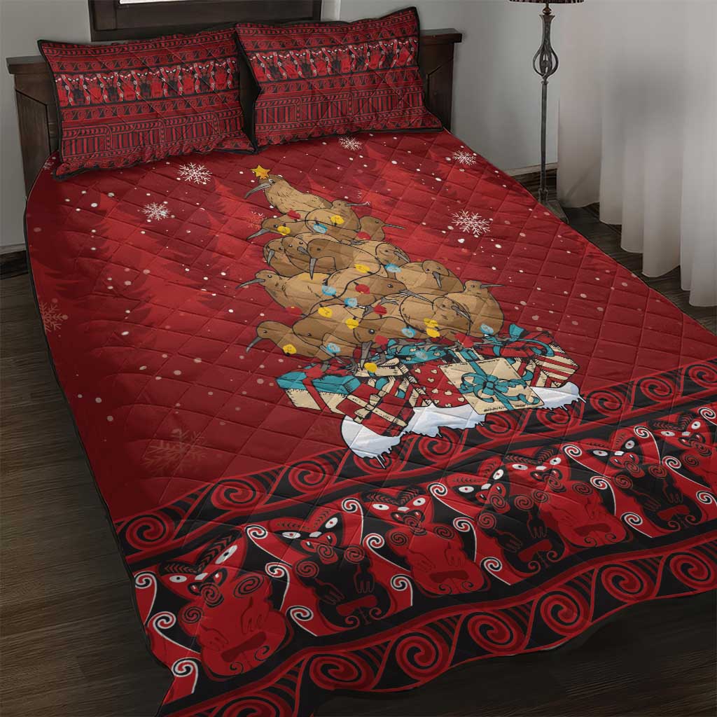 Funny Kiwi Bird Xmas Tree Quilt Bed Set New Zealand Tribal Christmas Spirit - Polynesian Pride