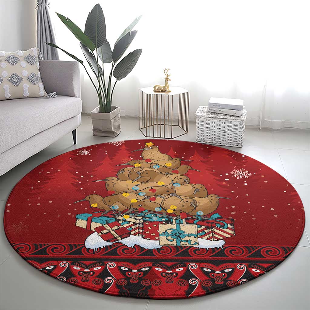 Funny Kiwi Bird Xmas Tree Round Carpet New Zealand Tribal Christmas Spirit - Polynesian Pride