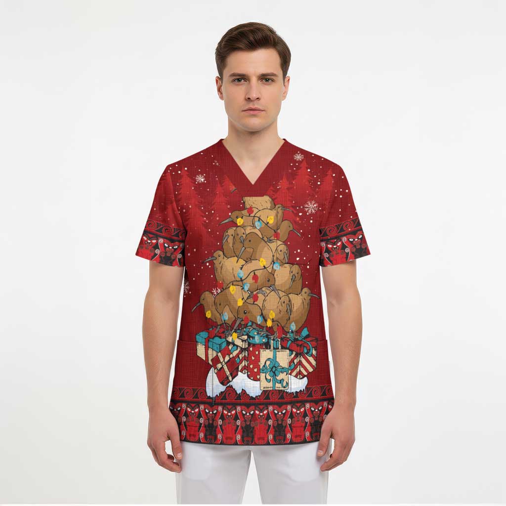 Funny Kiwi Bird Xmas Tree Scrub Top New Zealand Tribal Christmas Spirit - Polynesian Pride